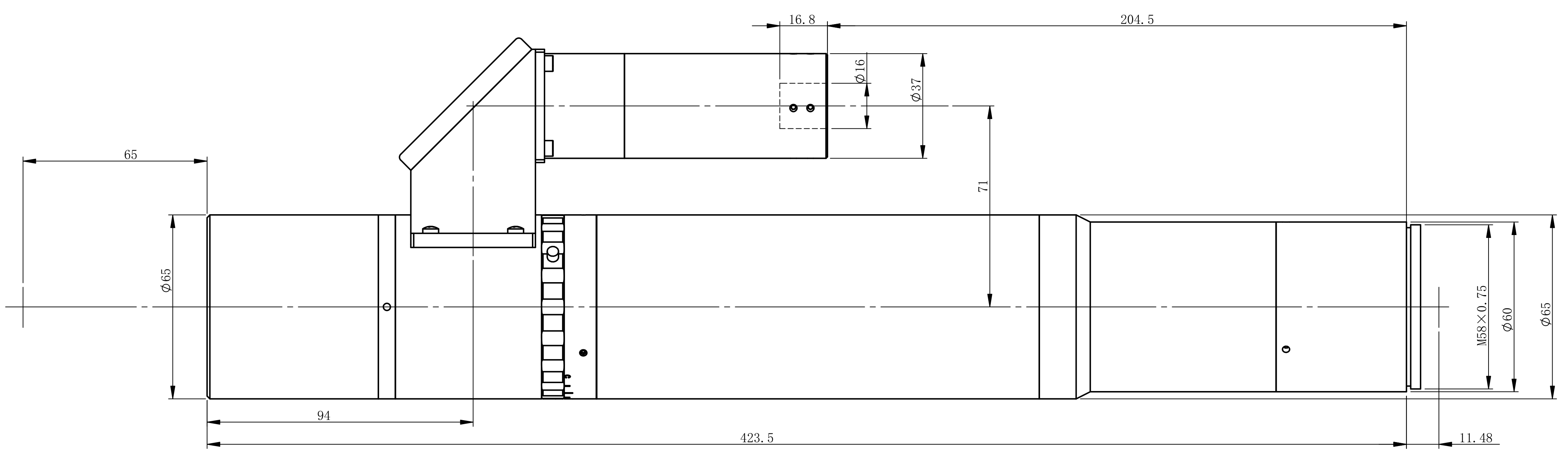 Telecentric lens 5x, WD 65 mm, 5x, WD 65 mm, M58 x 0.75-mount (LS-MDT5X65DZM-D41-VI-M58-11.48)