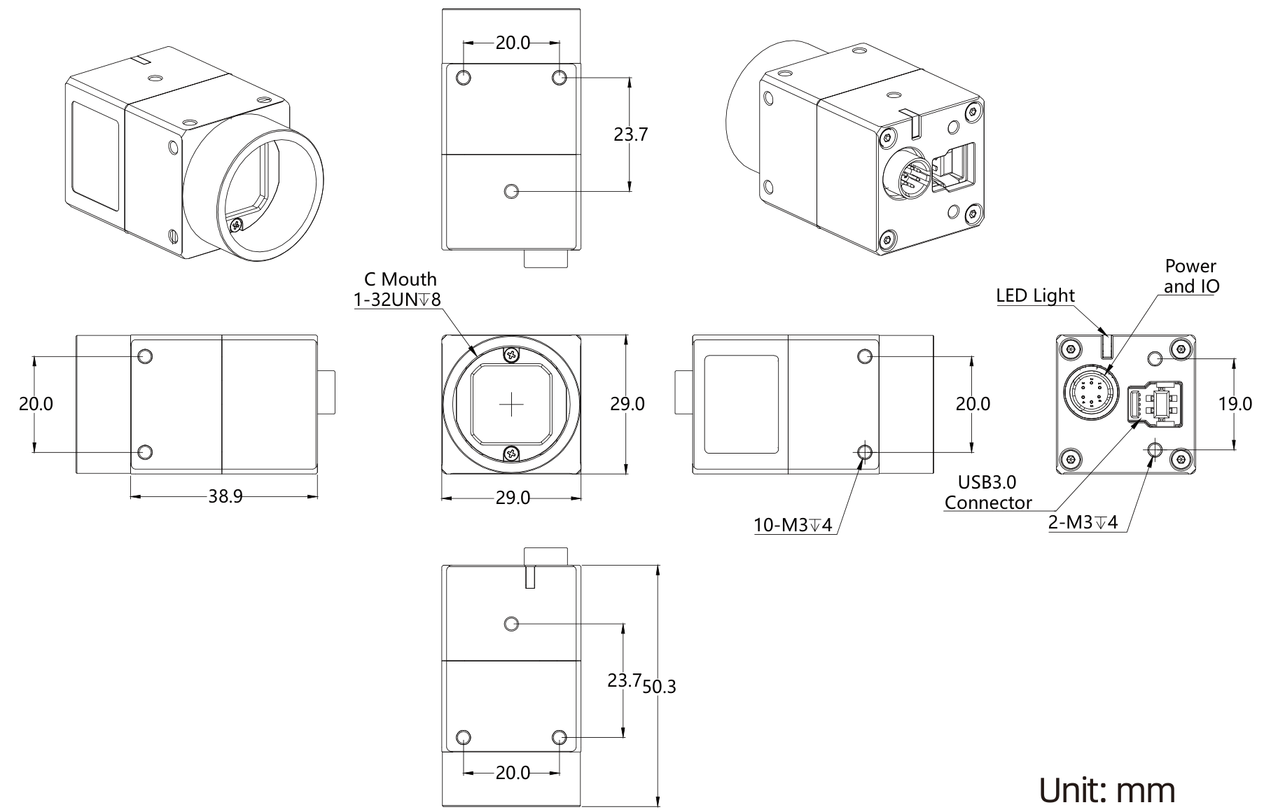 USB3.0 area scan camera, SU series, 5.0 MP, USB3, Color/Mono (LS-MV-SU507GC/M)