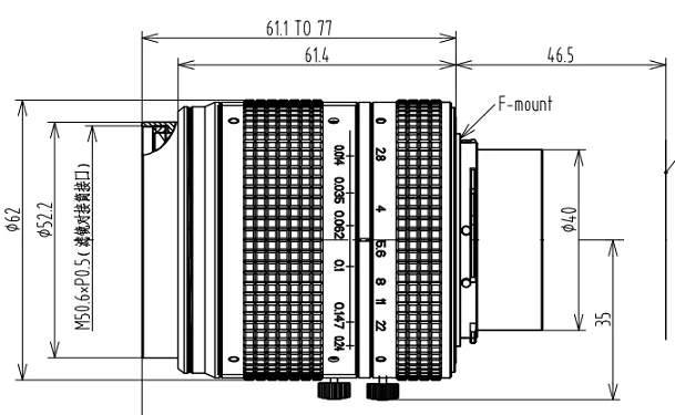 50 mm, 29 MP, F-mount Large-Format Machine Vision Lens (LS-SMV5015F-29M)